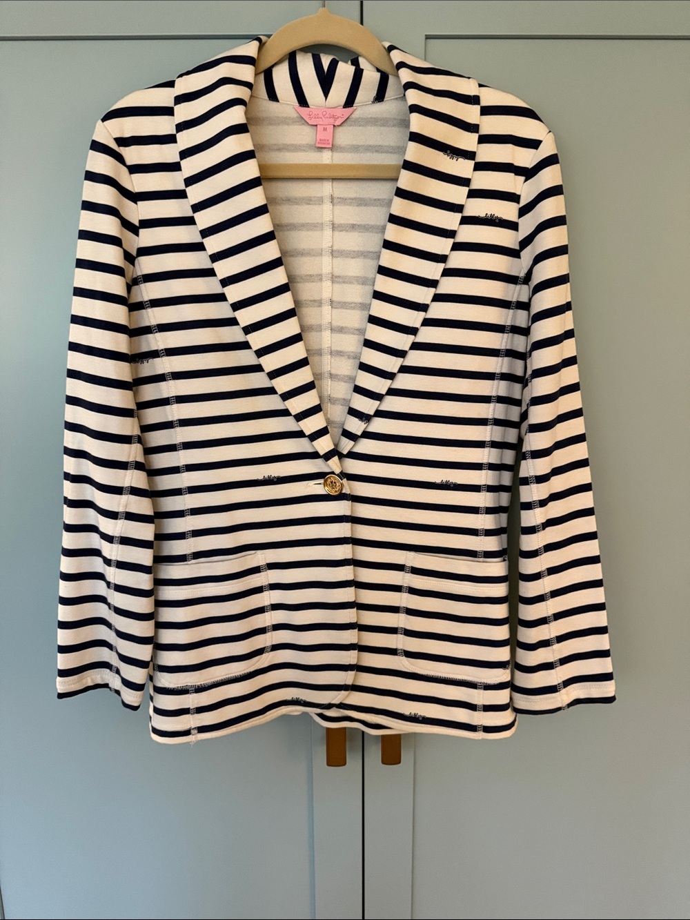 Lilly Pulitzer Navy & White Striped Single-Button Blazer